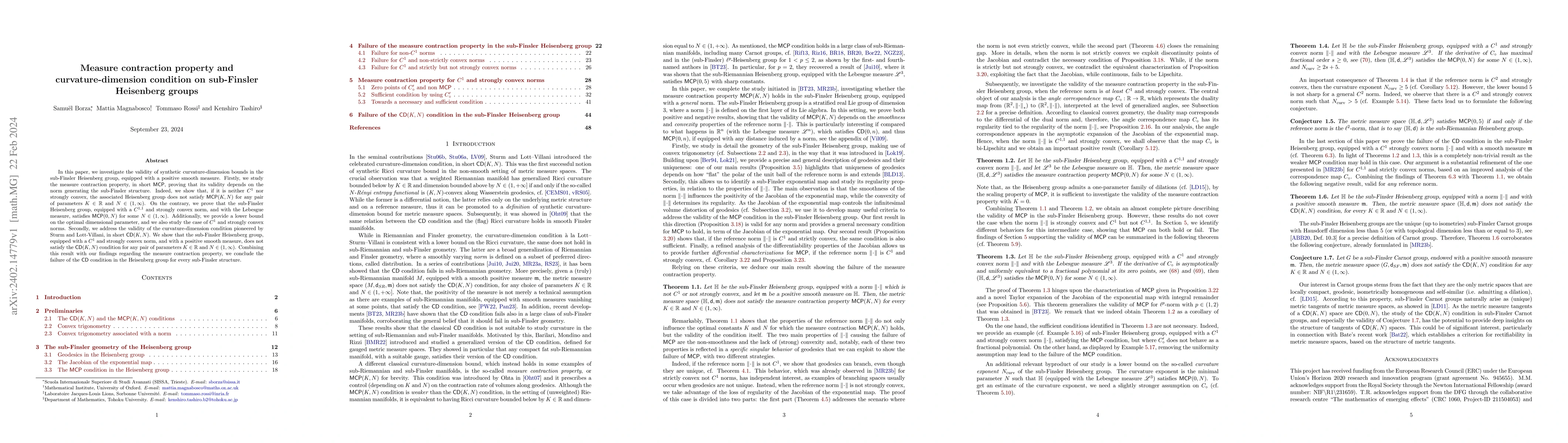 Thumbnail for Measure contraction property and curvature-dimension condition on
  sub-Finsler Heisenberg groups