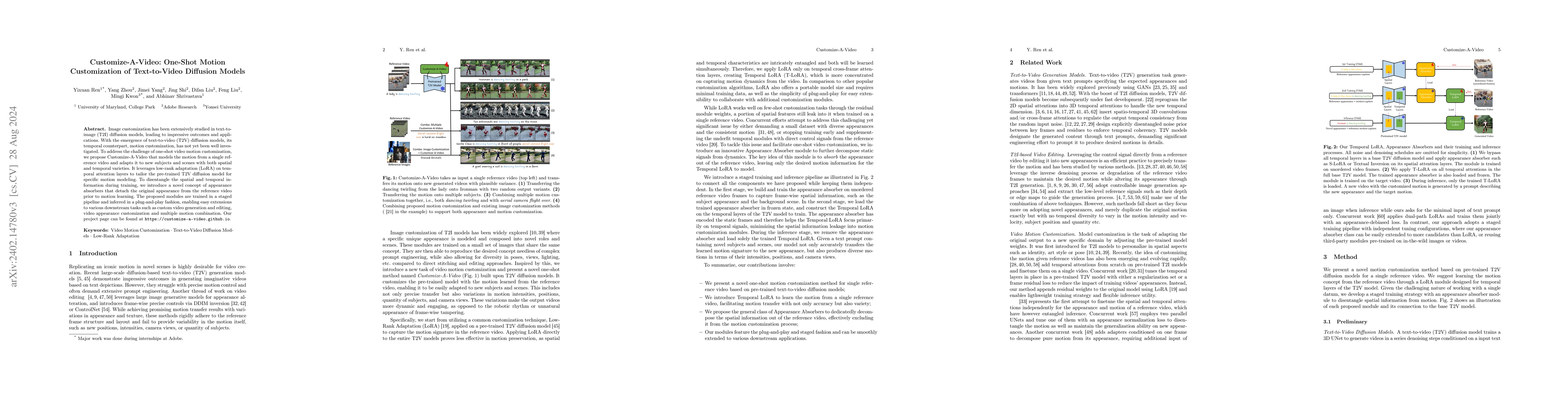 Thumbnail for Customize-A-Video: One-Shot Motion Customization of Text-to-Video
  Diffusion Models