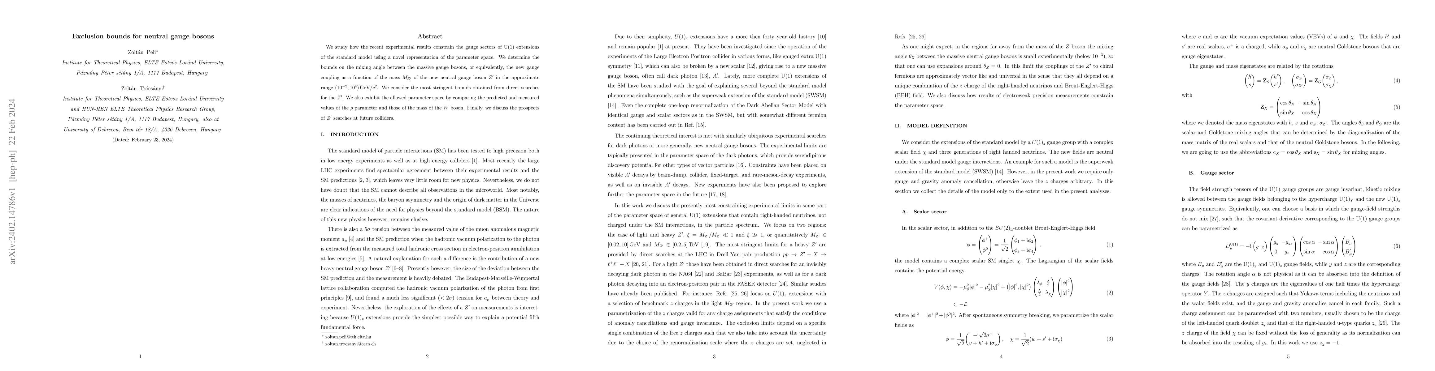Thumbnail for Exclusion bounds for neutral gauge bosons