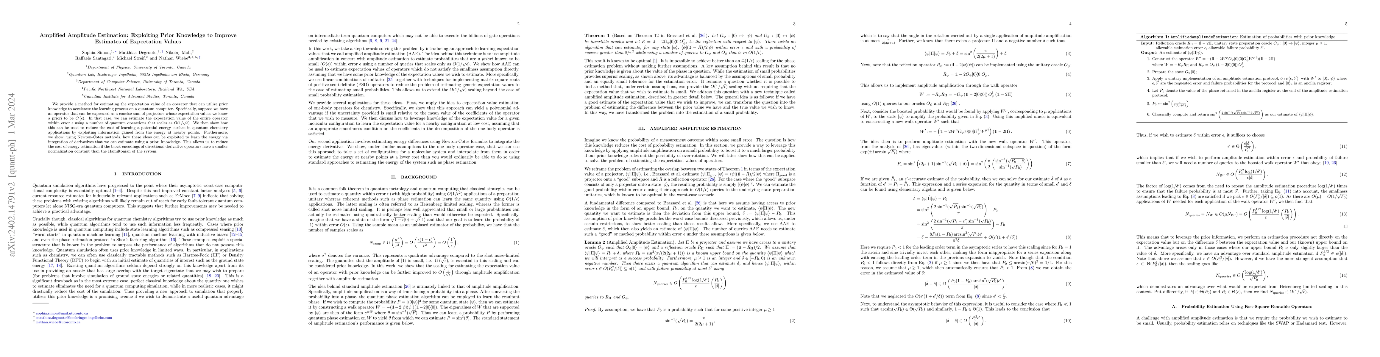Thumbnail for Amplified Amplitude Estimation: Exploiting Prior Knowledge to Improve
  Estimates of Expectation Values