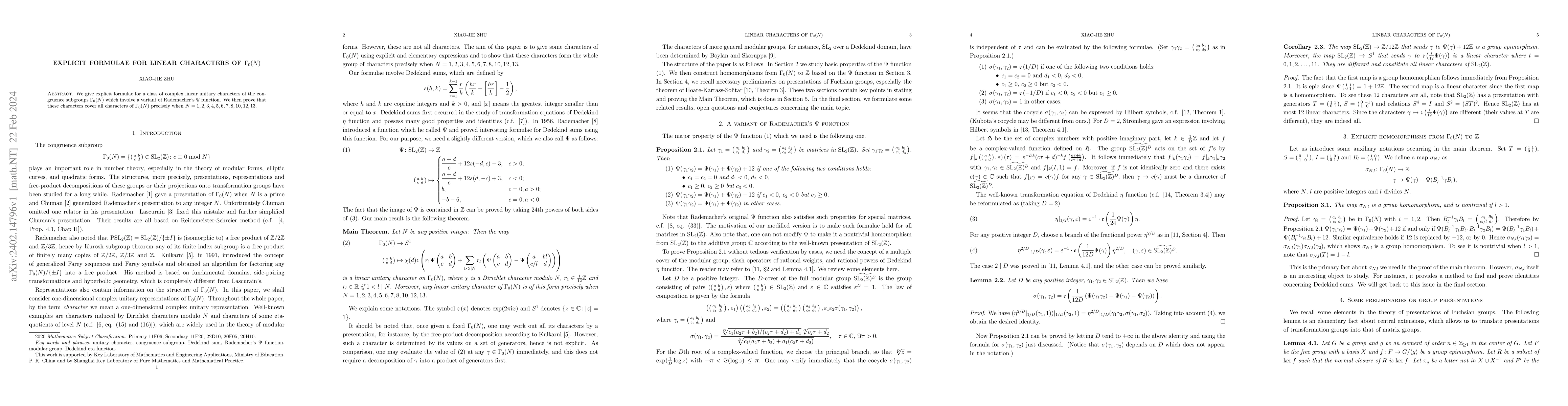 Thumbnail for Explicit formulae for linear characters of $\Gamma_0(N)$