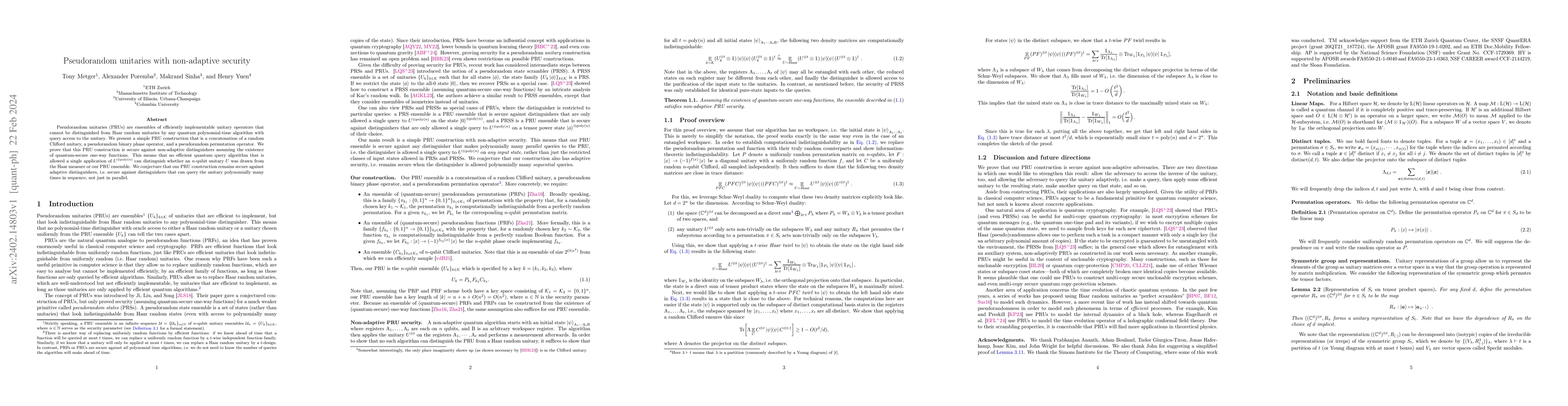 Thumbnail for Pseudorandom unitaries with non-adaptive security