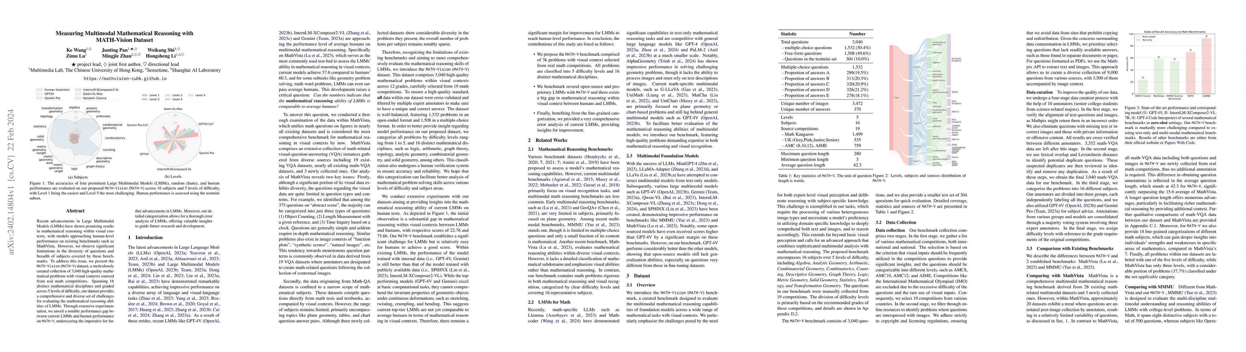 Thumbnail for Measuring Multimodal Mathematical Reasoning with MATH-Vision Dataset