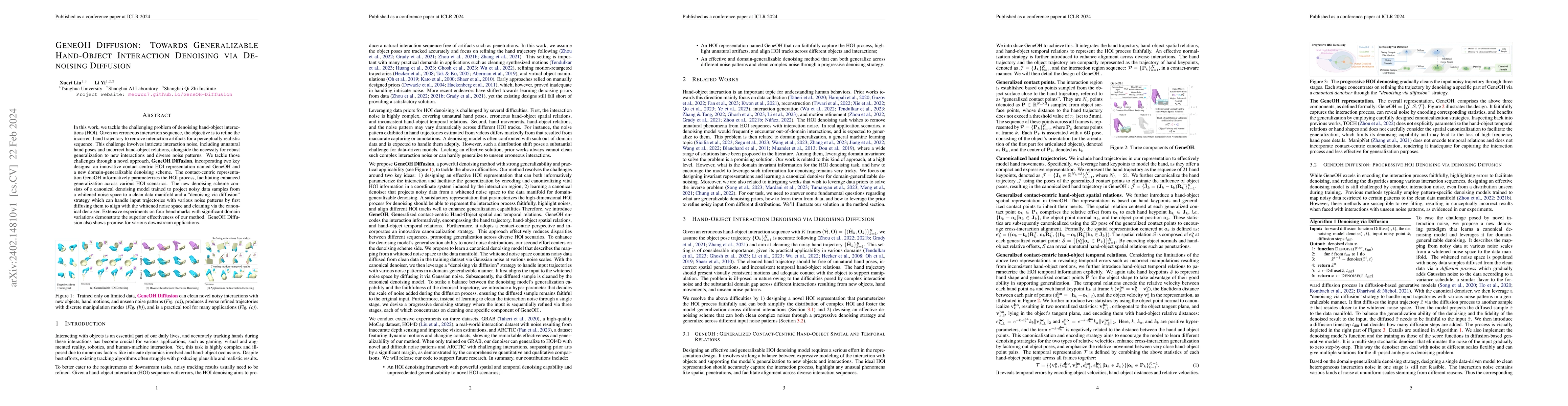 Thumbnail for GeneOH Diffusion: Towards Generalizable Hand-Object Interaction
  Denoising via Denoising Diffusion