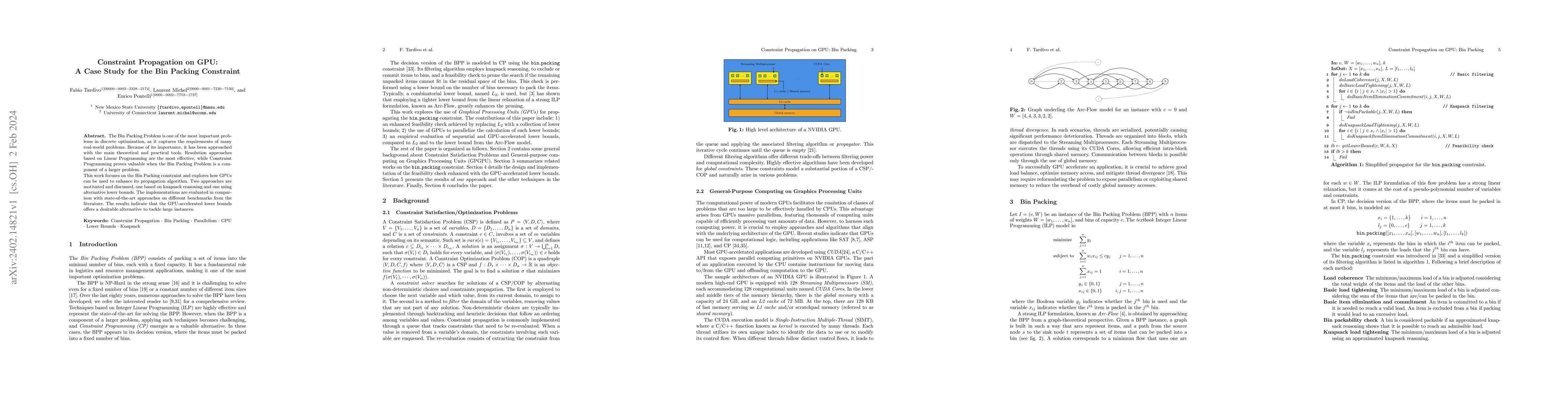 Thumbnail for Constraint Propagation on GPU: A Case Study for the Bin Packing
  Constraint