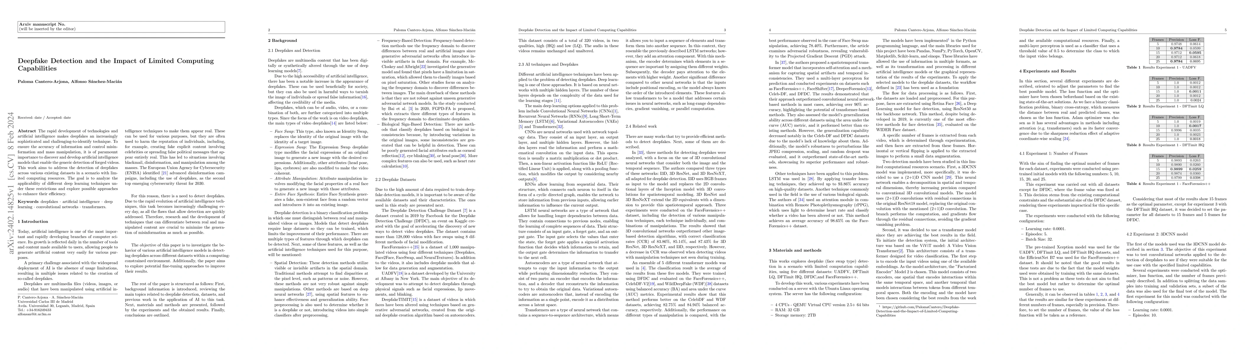 Thumbnail for Deepfake Detection and the Impact of Limited Computing Capabilities