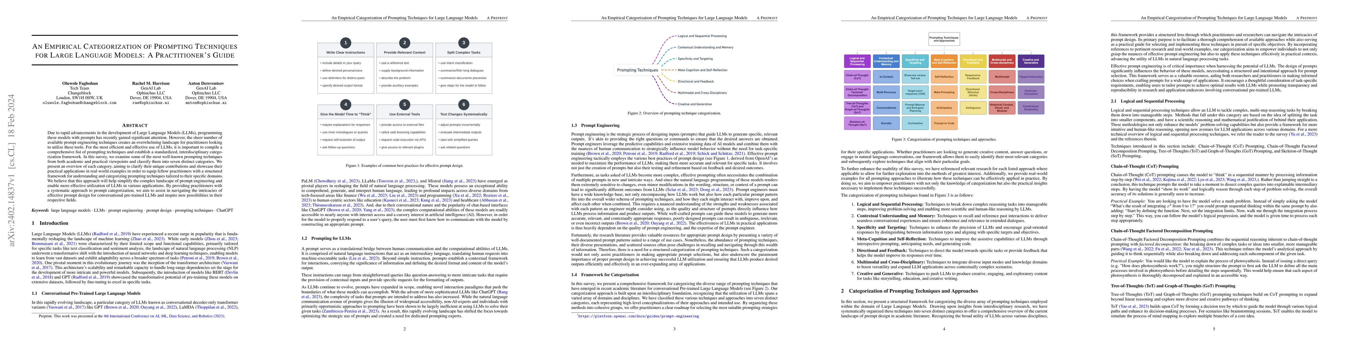 Thumbnail for An Empirical Categorization of Prompting Techniques for Large Language
  Models: A Practitioner's Guide