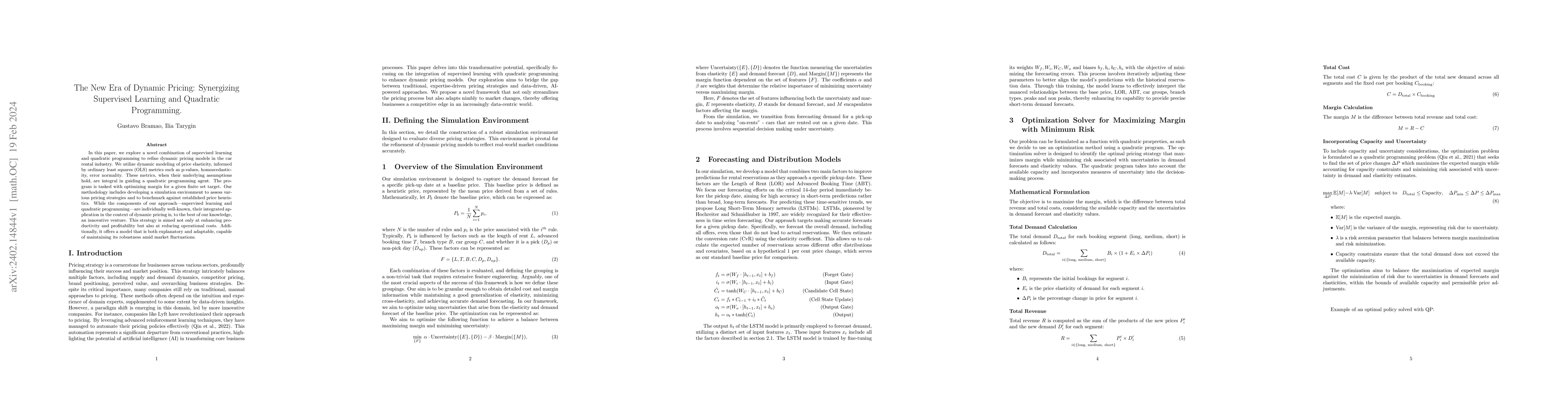 Thumbnail for The New Era of Dynamic Pricing: Synergizing Supervised Learning and
  Quadratic Programming