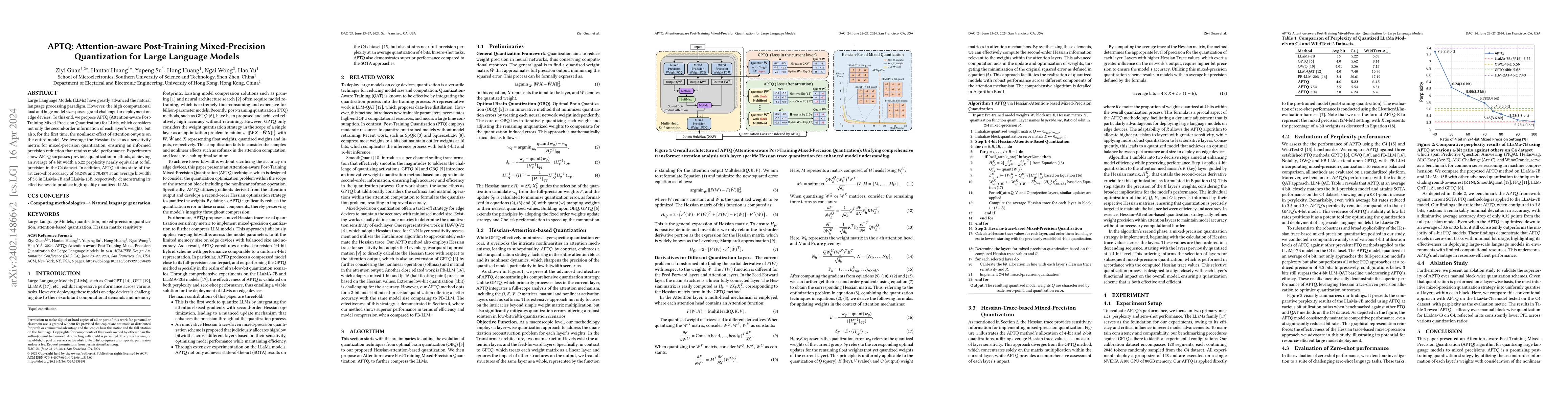 Thumbnail for APTQ: Attention-aware Post-Training Mixed-Precision Quantization for
  Large Language Models
