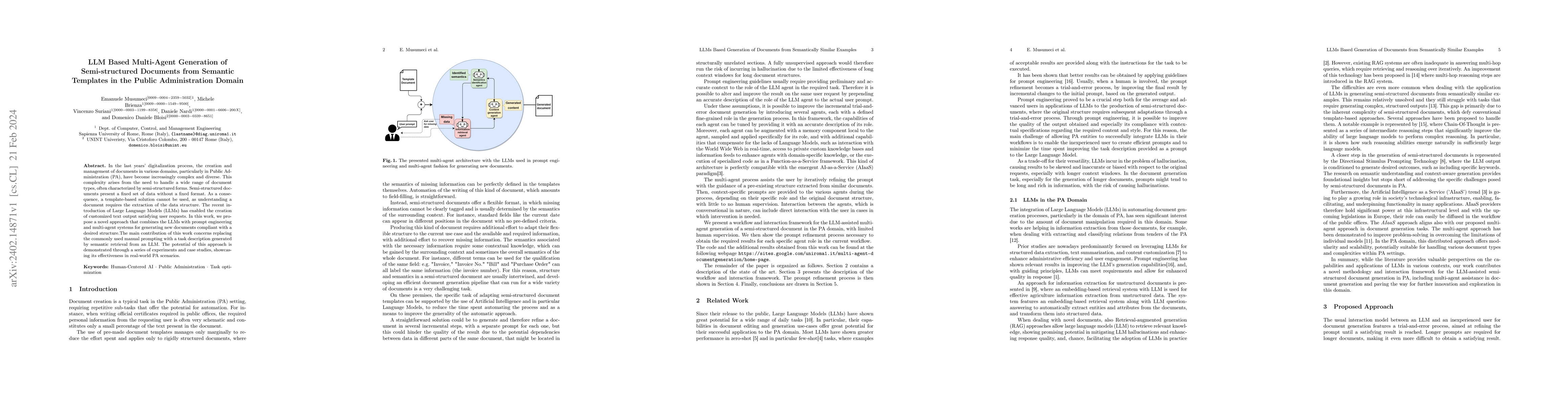 Thumbnail for LLM Based Multi-Agent Generation of Semi-structured Documents from
  Semantic Templates in the Public Administration Domain