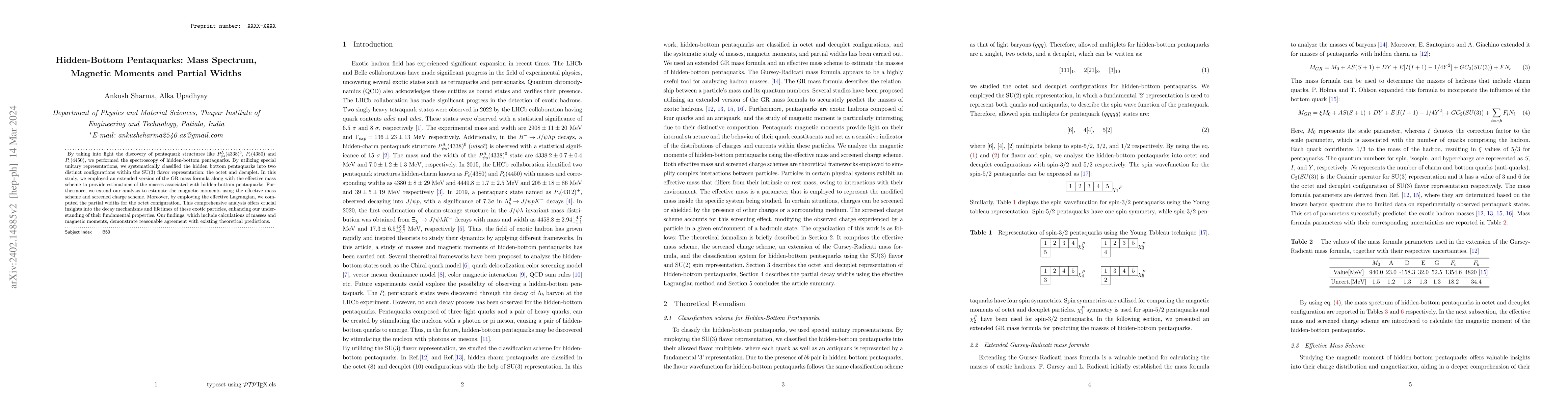 Thumbnail for Hidden-Bottom Pentaquarks: Mass Spectrum, Magnetic Moments and Partial
  Widths