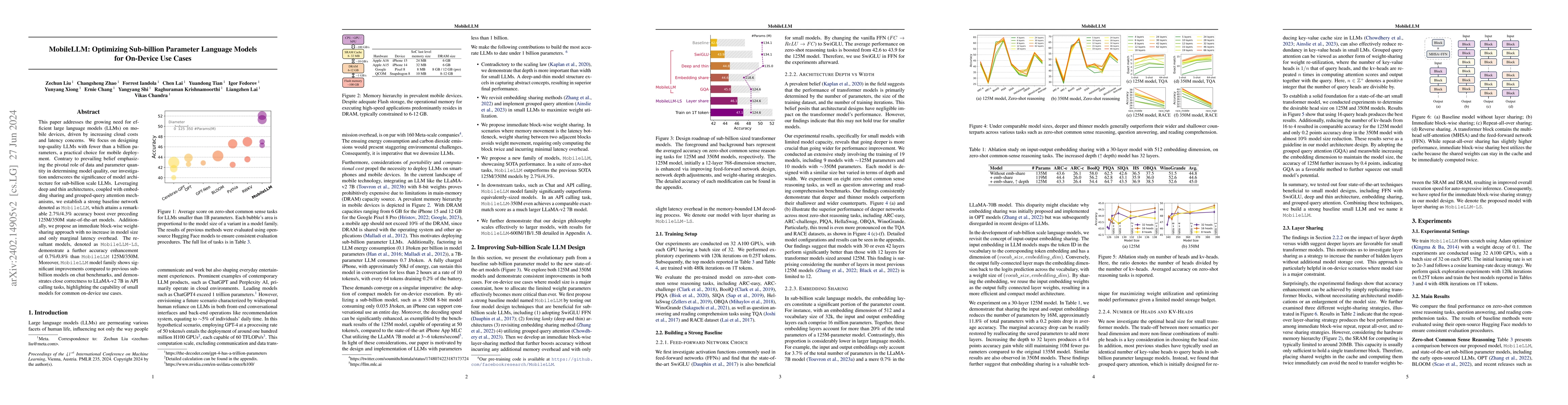 Thumbnail for MobileLLM: Optimizing Sub-billion Parameter Language Models for
  On-Device Use Cases