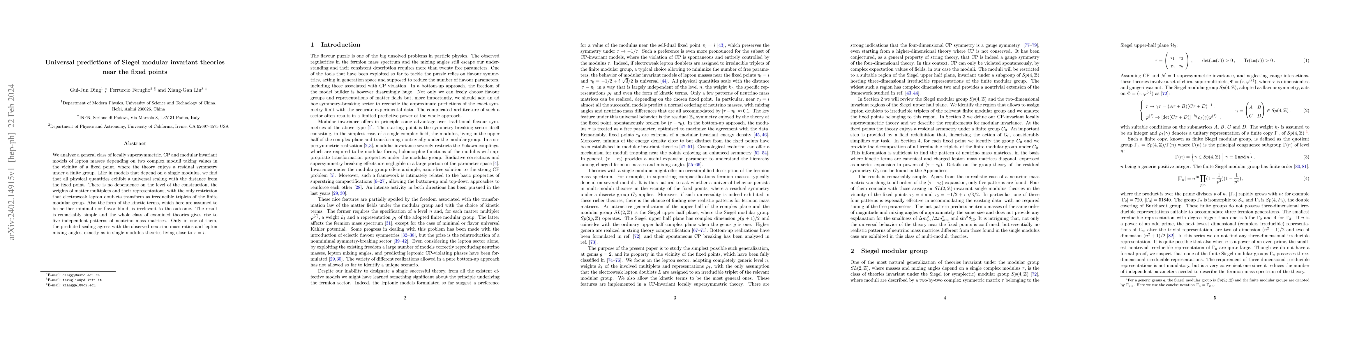 Thumbnail for Universal predictions of Siegel modular invariant theories near the
  fixed points