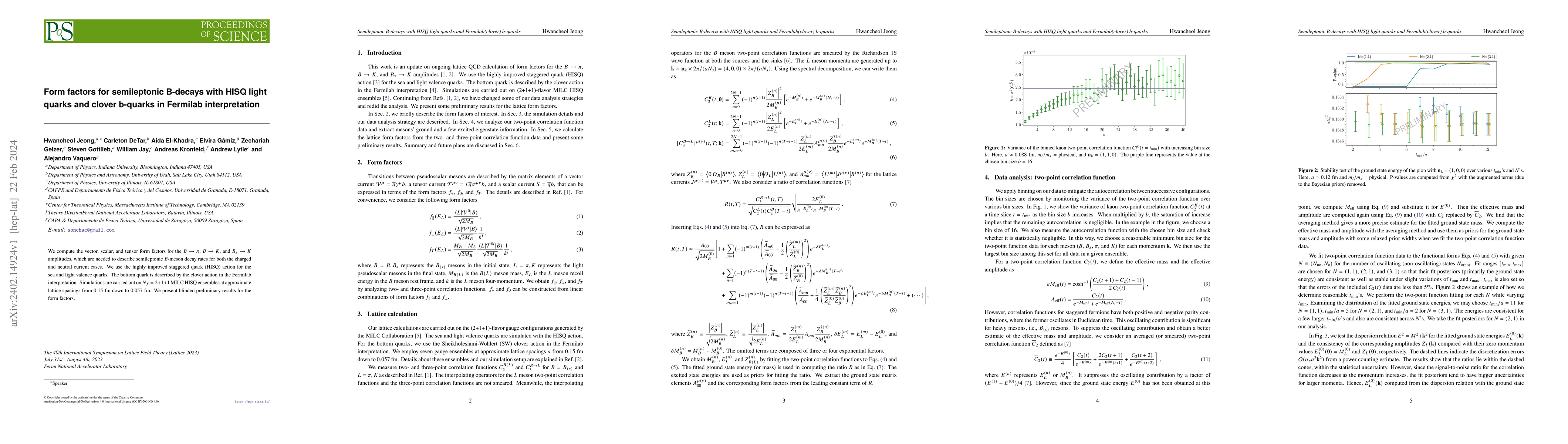 Thumbnail for Form factors for semileptonic B-decays with HISQ light quarks and clover
  b-quarks in Fermilab interpretation