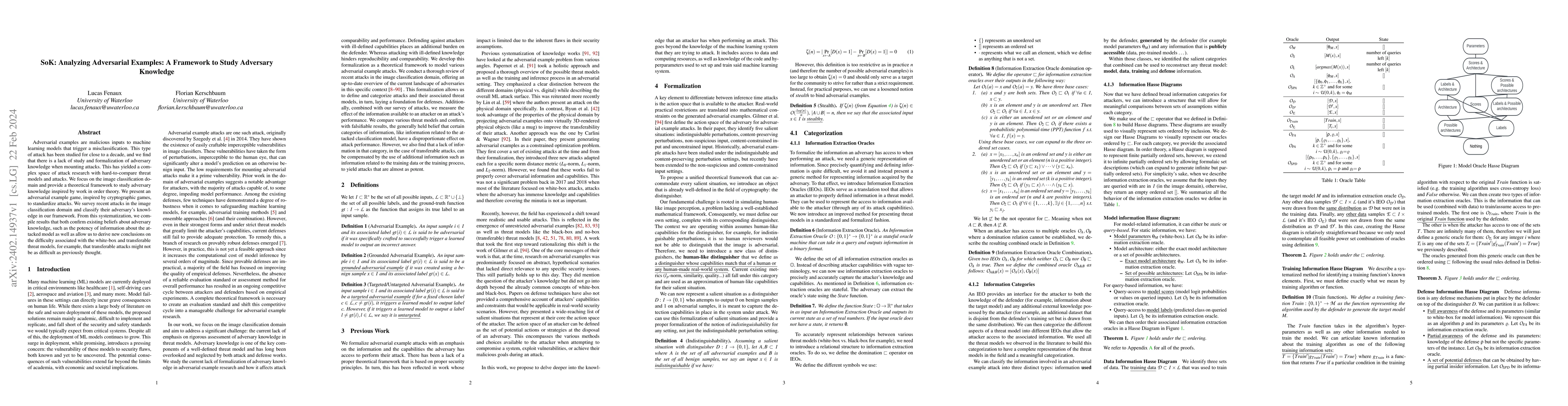 Thumbnail for SoK: Analyzing Adversarial Examples: A Framework to Study Adversary
  Knowledge