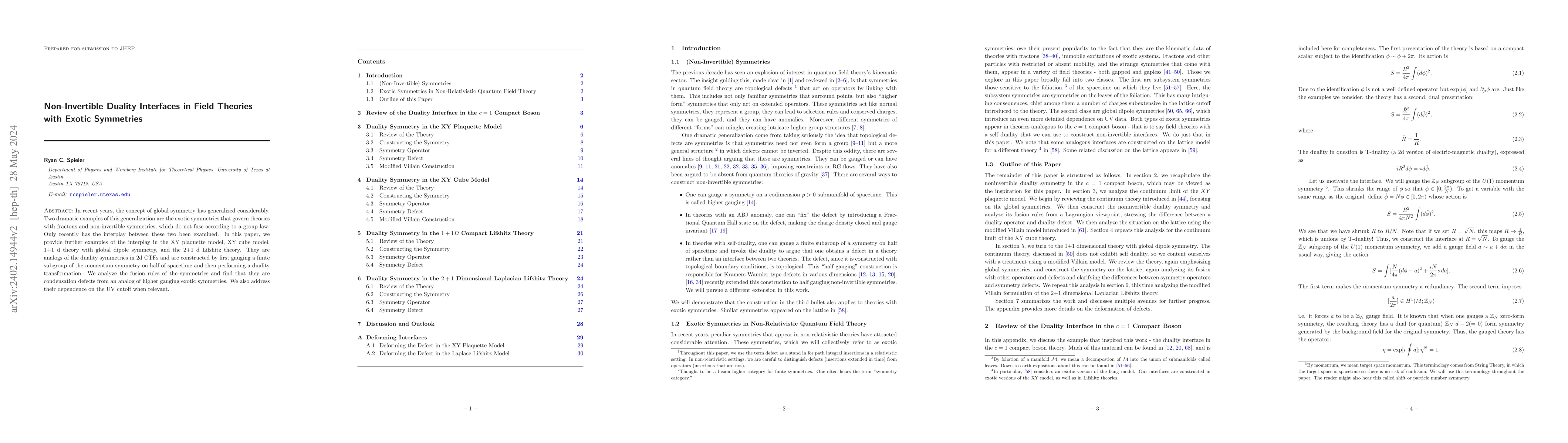 Thumbnail for Non-Invertible Duality Interfaces in Field Theories with Exotic
  Symmetries