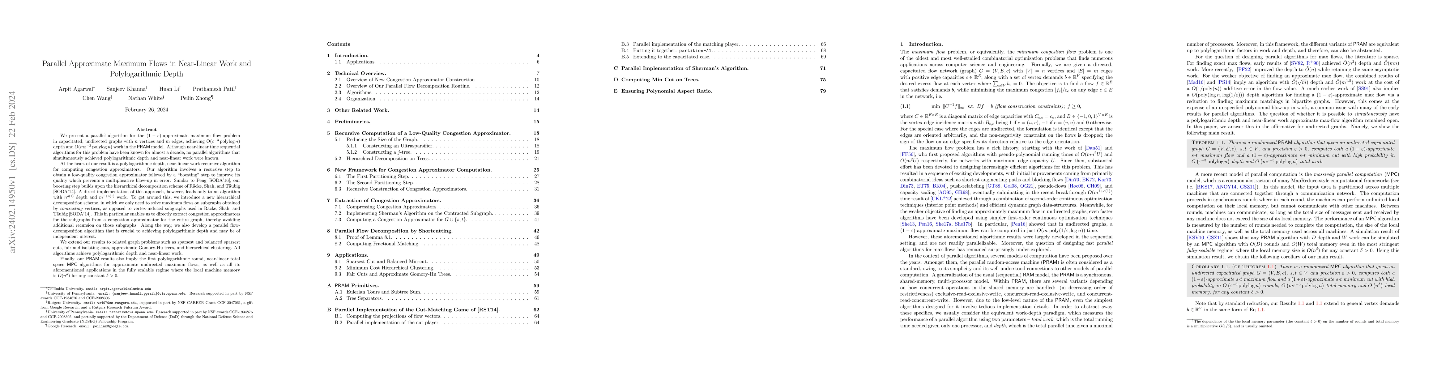 Thumbnail for Parallel Approximate Maximum Flows in Near-Linear Work and
  Polylogarithmic Depth