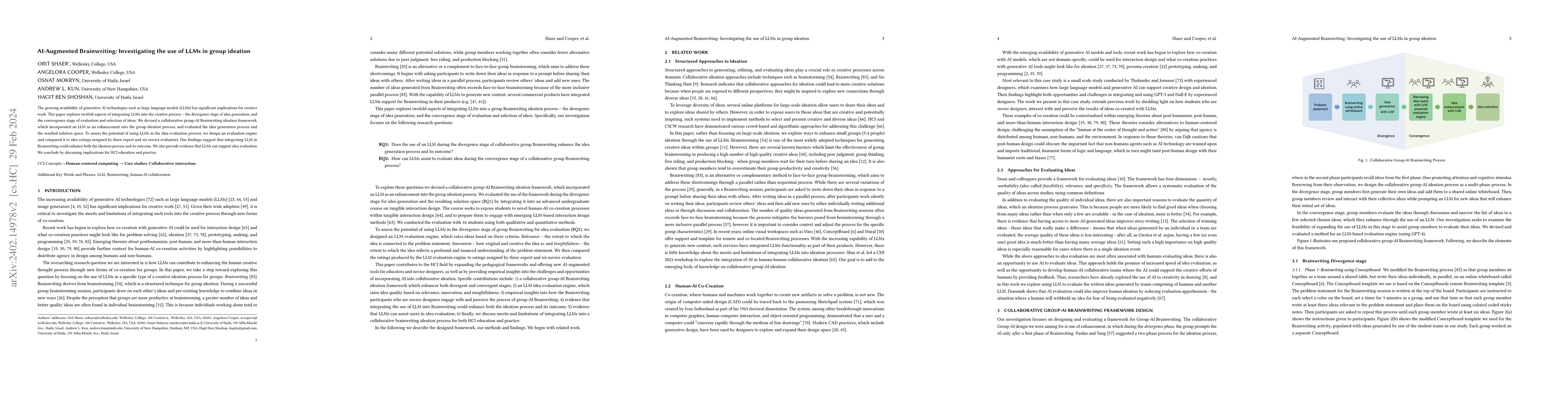 Thumbnail for AI-Augmented Brainwriting: Investigating the use of LLMs in group
  ideation