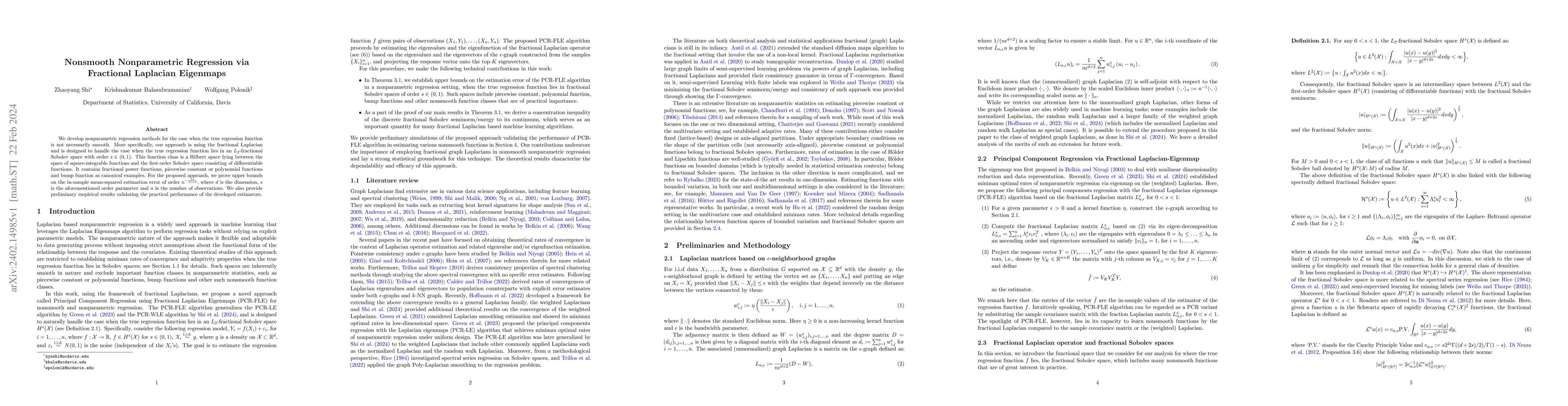 Thumbnail for Nonsmooth Nonparametric Regression via Fractional Laplacian Eigenmaps