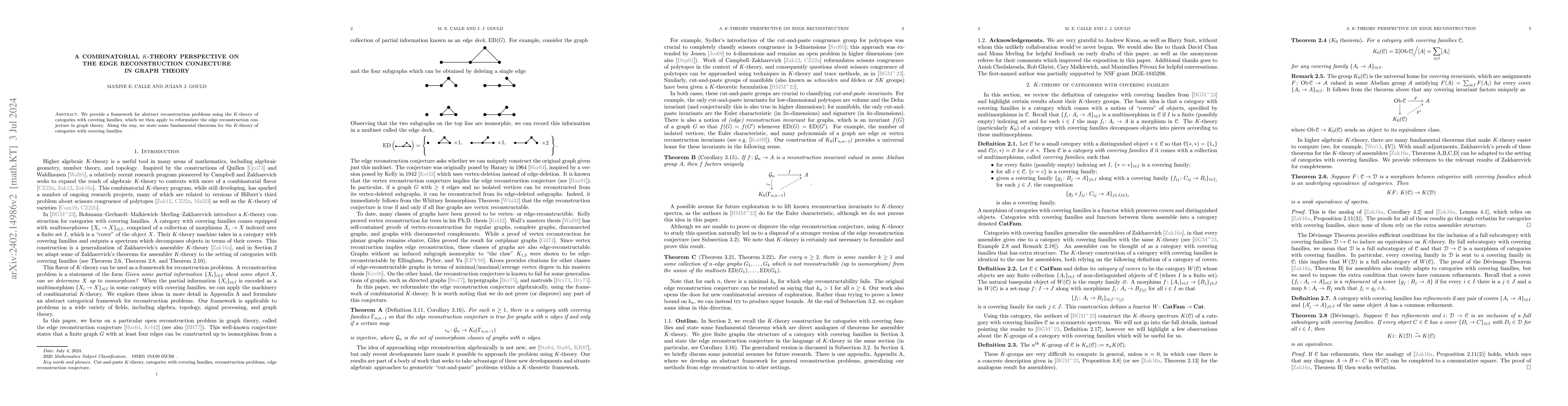 Thumbnail for A combinatorial $K$-theory perspective on the Edge Reconstruction
  Conjecture in graph theory