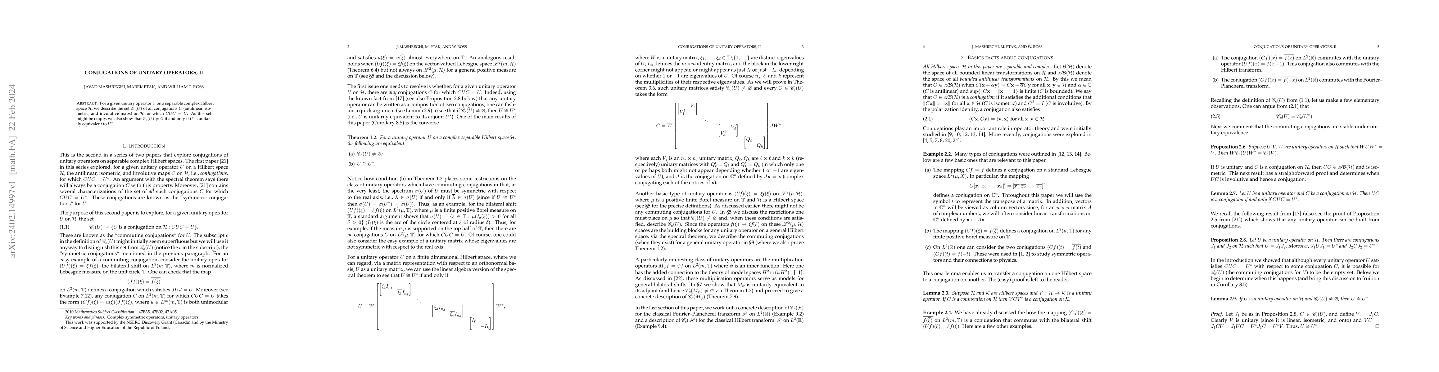 Thumbnail for Conjugations of Unitary Operators, II