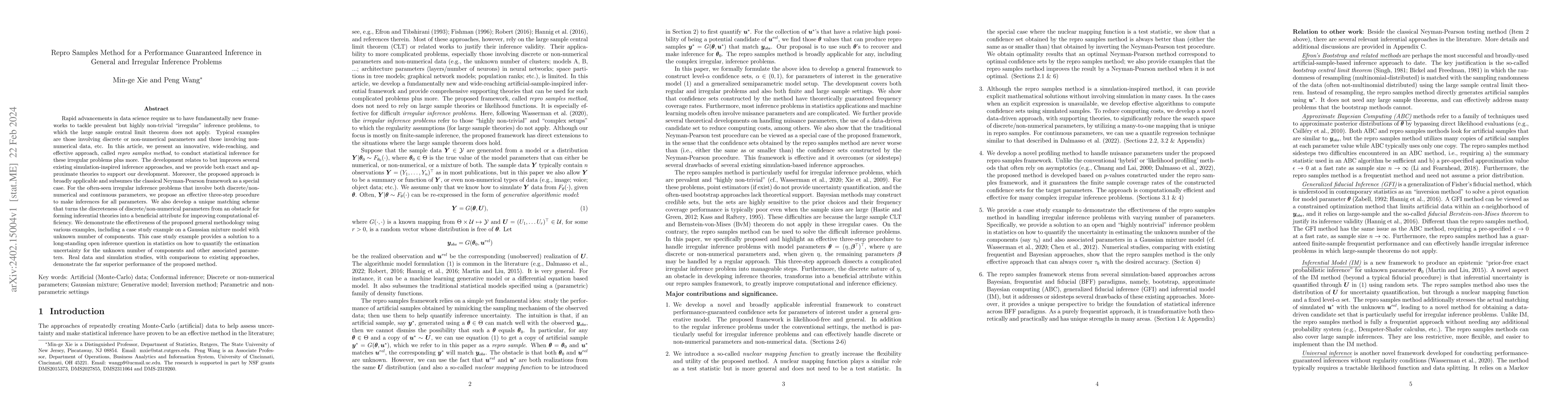 Thumbnail for Repro Samples Method for a Performance Guaranteed Inference in General
  and Irregular Inference Problems
