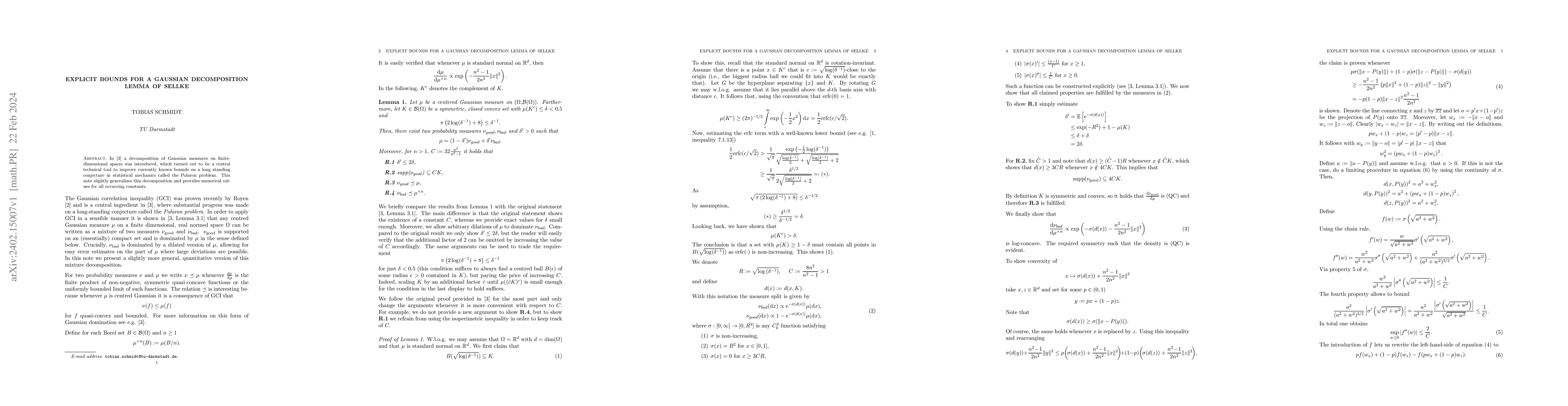 Thumbnail for Explicit bounds for a Gaussian decomposition Lemma of Sellke