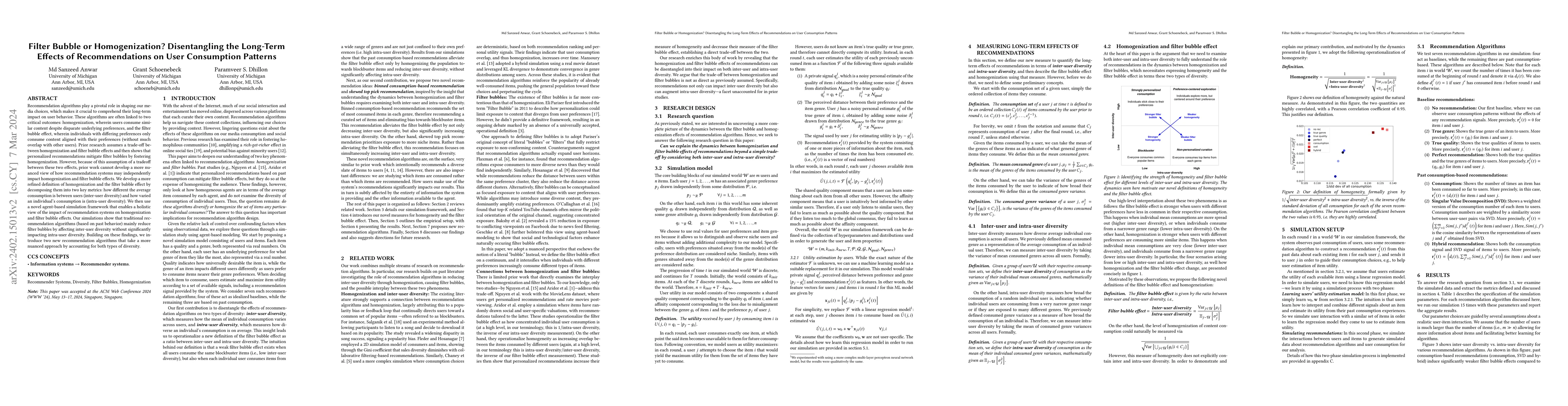 Thumbnail for Filter Bubble or Homogenization? Disentangling the Long-Term Effects of
  Recommendations on User Consumption Patterns
