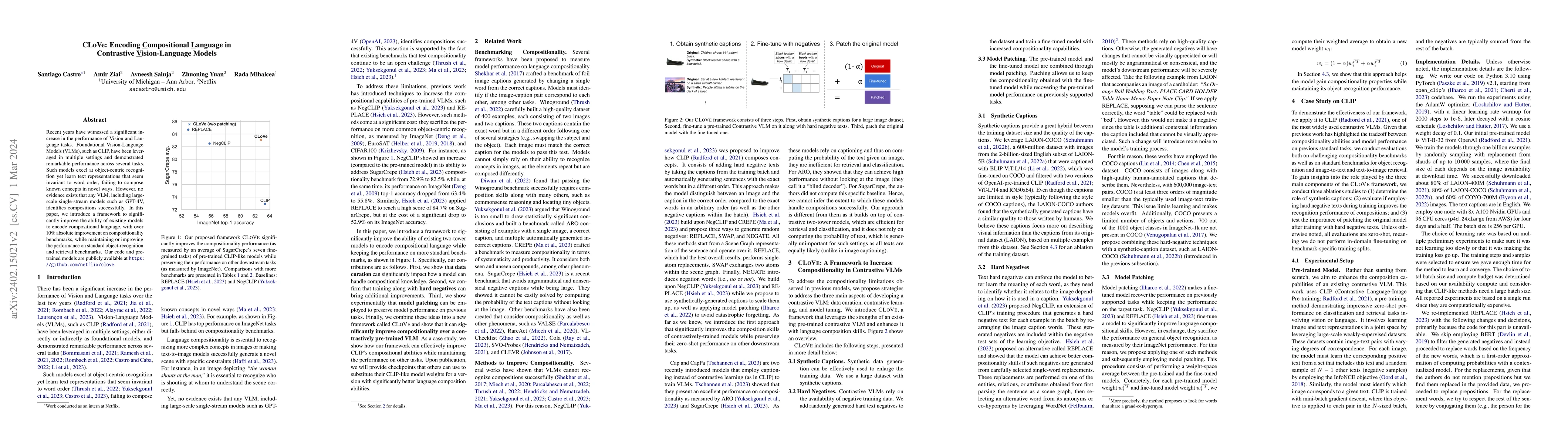 Thumbnail for CLoVe: Encoding Compositional Language in Contrastive Vision-Language
  Models