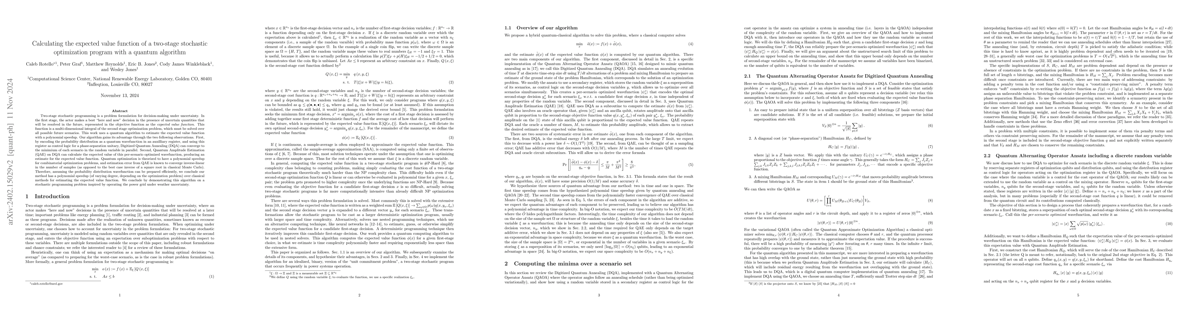 Thumbnail for Calculating the expected value function of a two-stage stochastic
  optimization program with a quantum algorithm