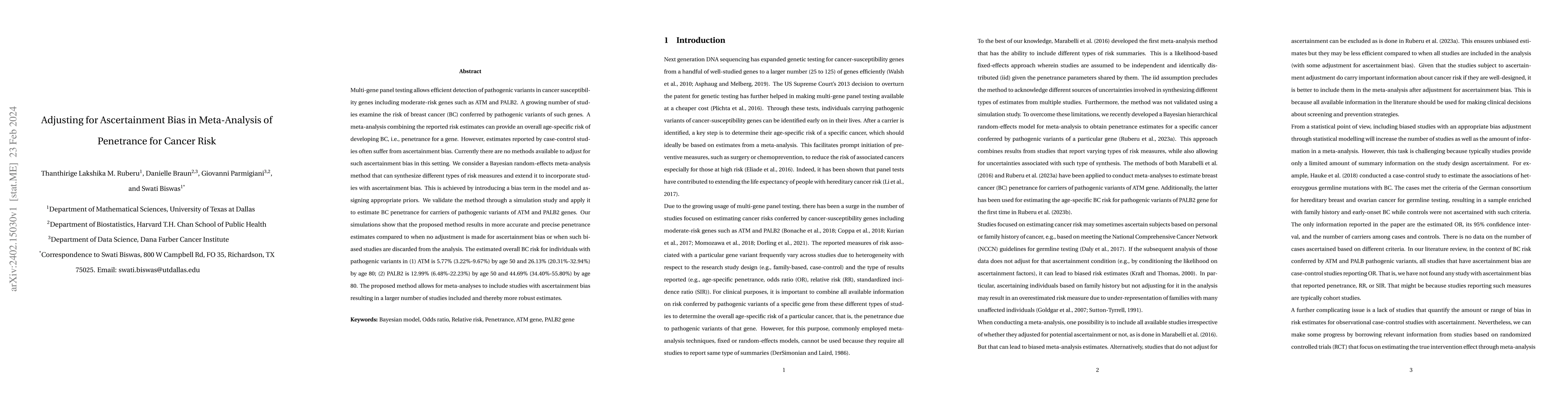 Thumbnail for Adjusting for Ascertainment Bias in Meta-Analysis of Penetrance for
  Cancer Risk