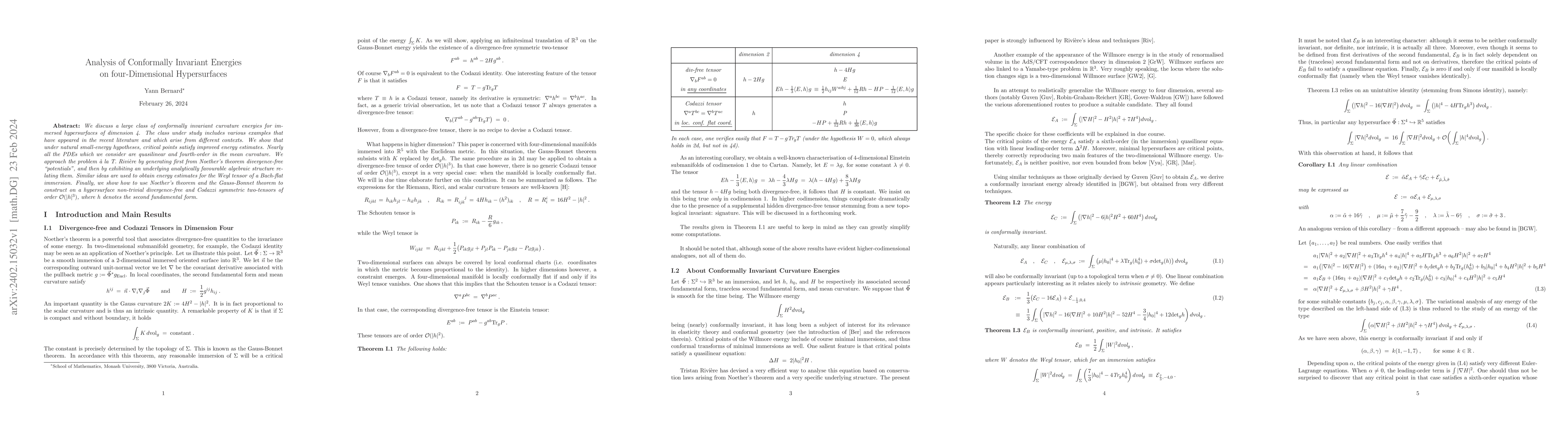 Thumbnail for Analysis of Conformally Invariant Energies on four-Dimensional
  Hypersurfaces