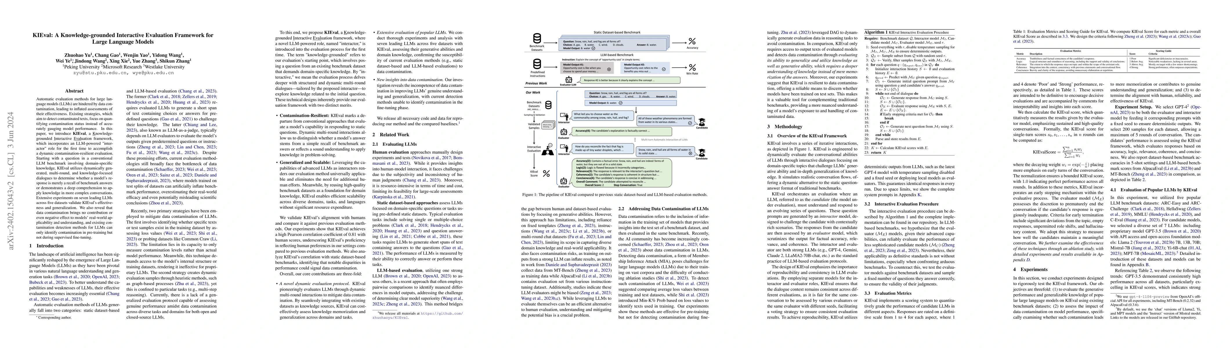 Thumbnail for KIEval: A Knowledge-grounded Interactive Evaluation Framework for Large
  Language Models