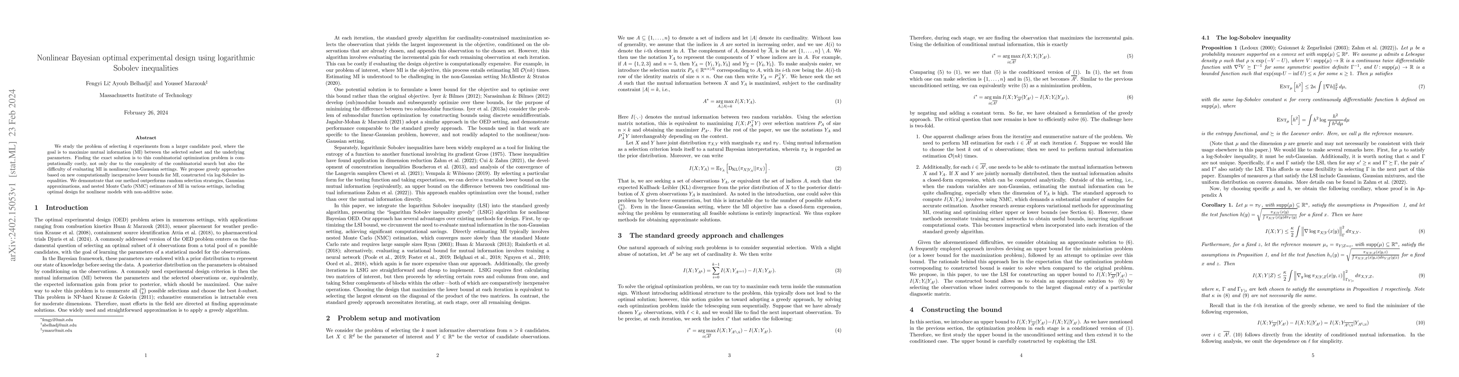 Thumbnail for Nonlinear Bayesian optimal experimental design using logarithmic Sobolev
  inequalities
