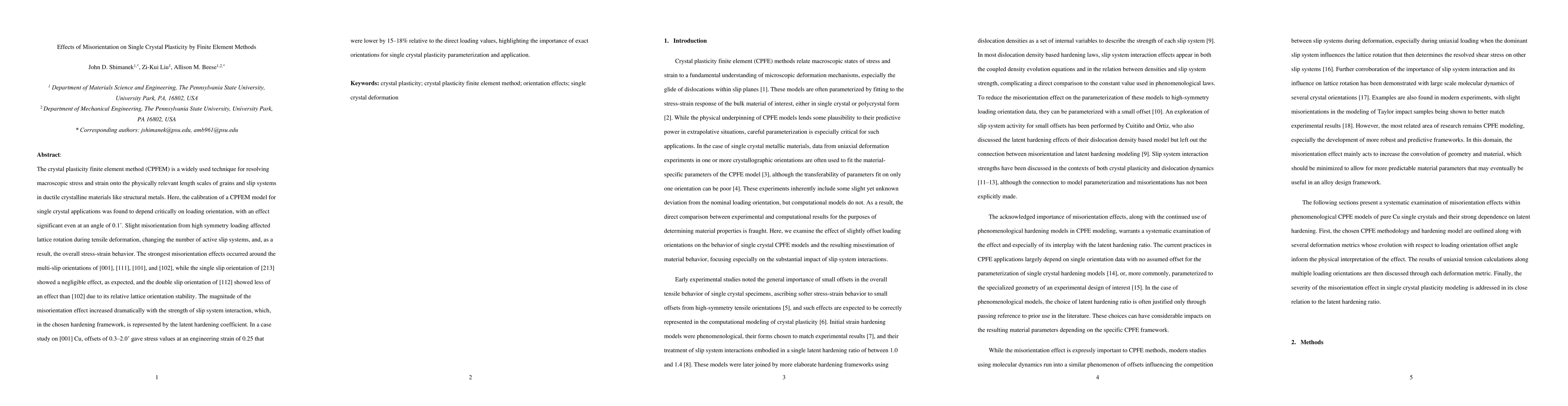 Thumbnail for Effects of Misorientation on Single Crystal Plasticity by Finite Element
  Methods
