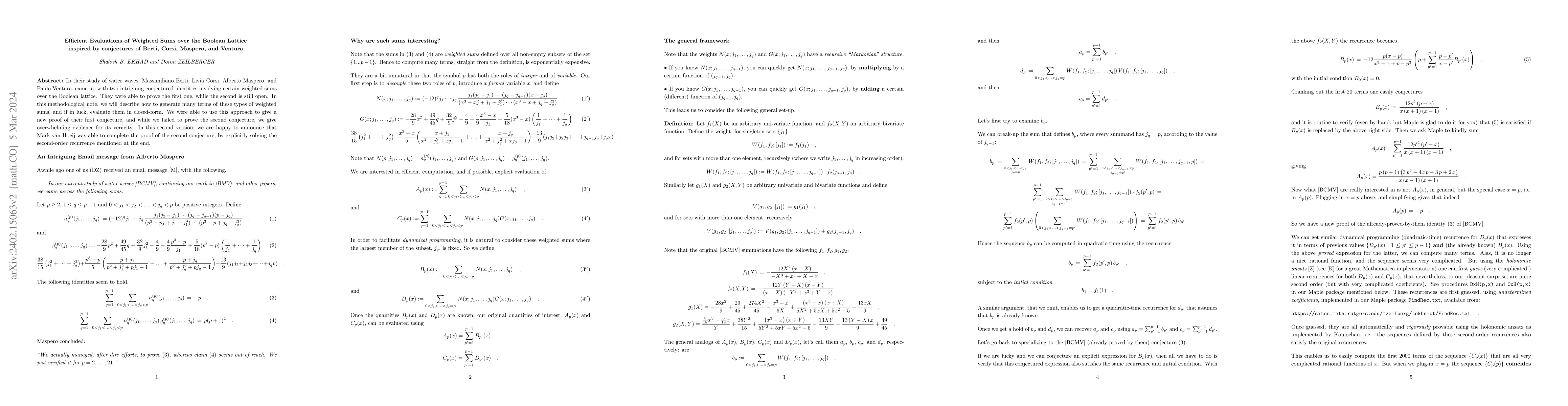 Thumbnail for Efficient Evaluations of Weighted Sums over the Boolean Lattice inspired
  by conjectures of Berti, Corsi, Maspero, and Ventura