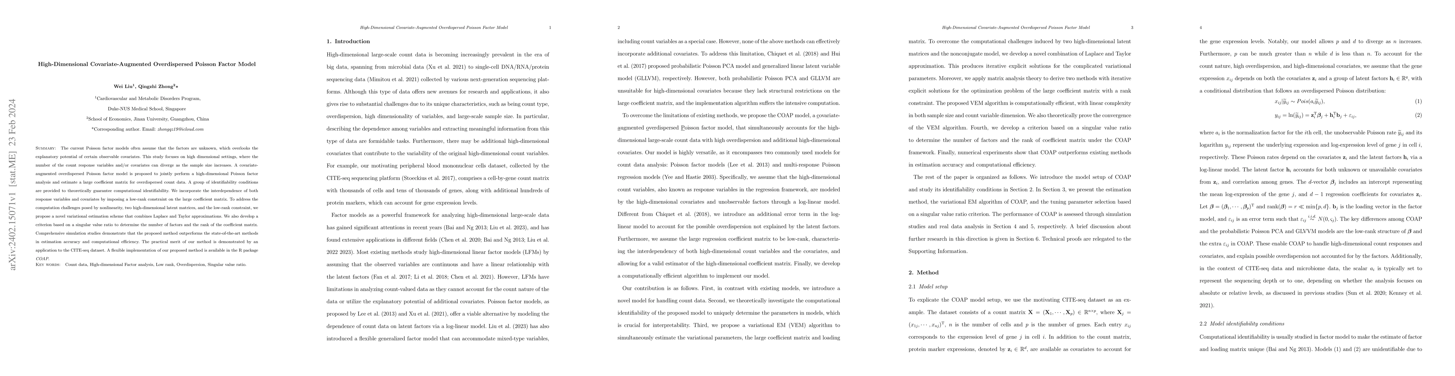 Thumbnail for High-Dimensional Covariate-Augmented Overdispersed Poisson Factor Model