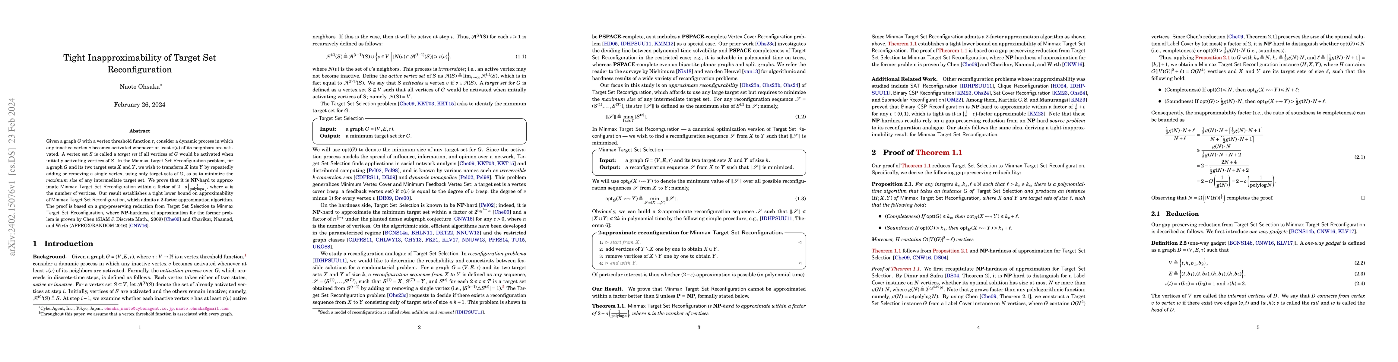 Thumbnail for Tight Inapproximability of Target Set Reconfiguration