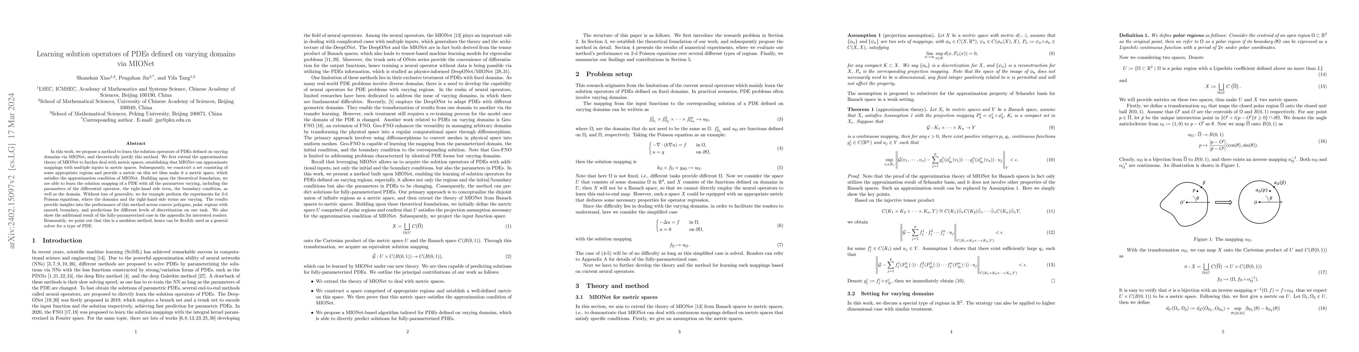 Thumbnail for Learning solution operators of PDEs defined on varying domains via
  MIONet