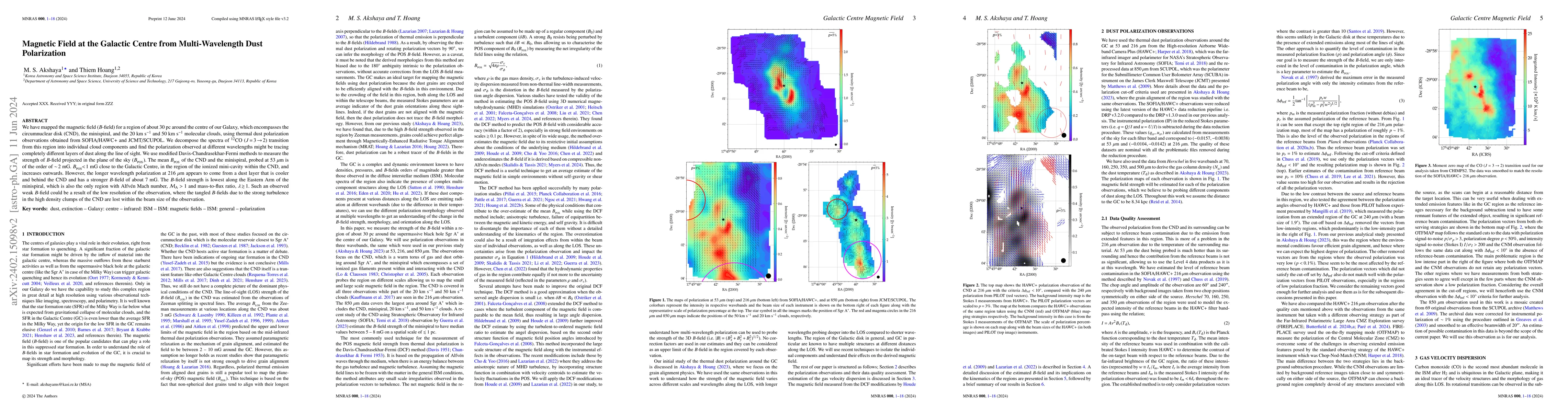 Thumbnail for Magnetic Field at the Galactic Centre from Multi-Wavelength Dust
  Polarization