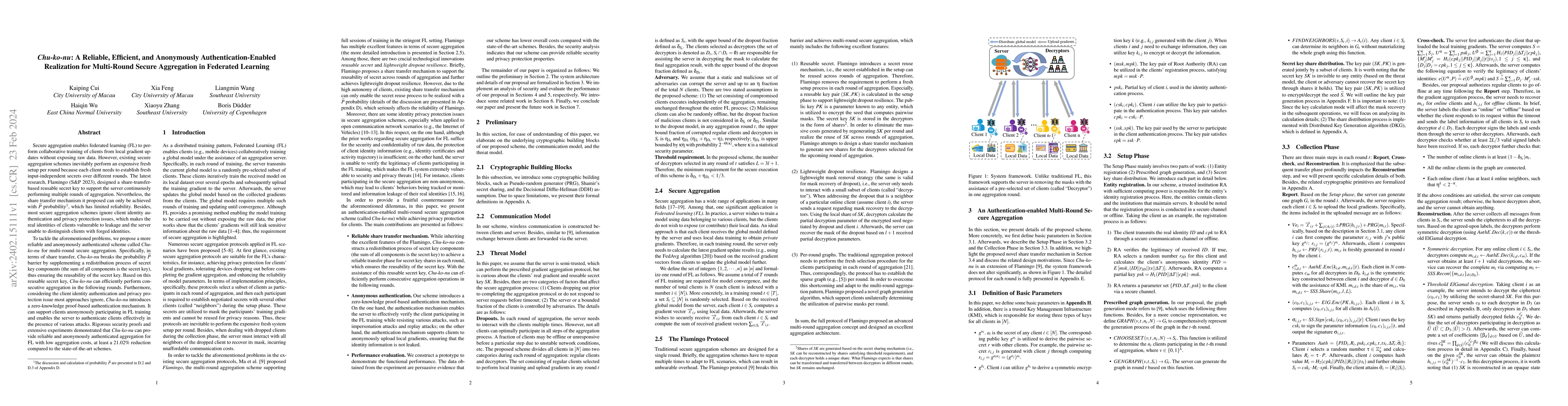 Thumbnail for Chu-ko-nu: A Reliable, Efficient, and Anonymously Authentication-Enabled
  Realization for Multi-Round Secure Aggregation in Federated Learning