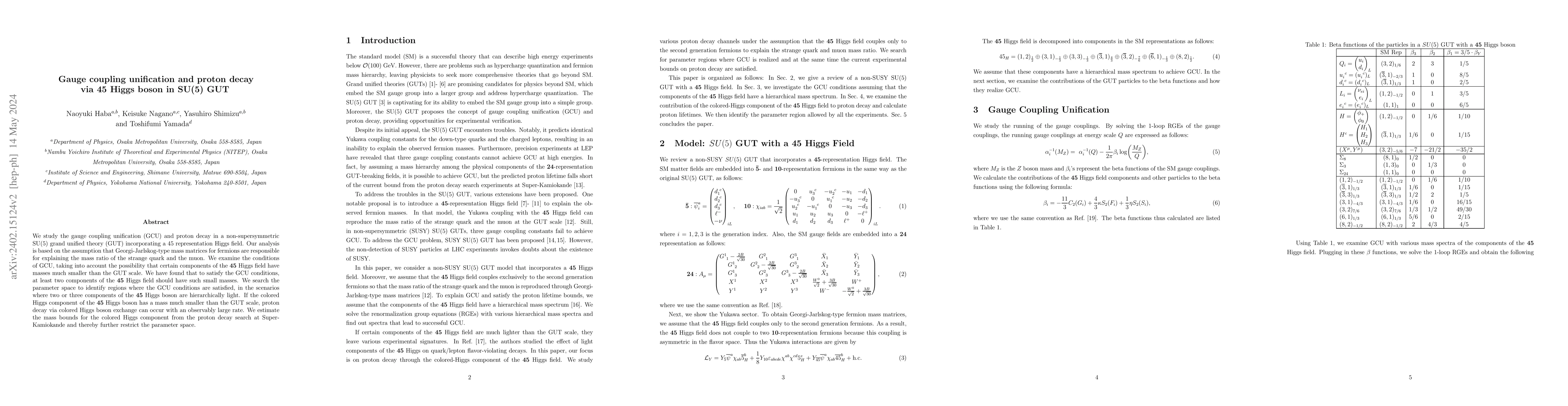Thumbnail for Gauge coupling unification and proton decay via 45 Higgs boson in SU(5)
  GUT