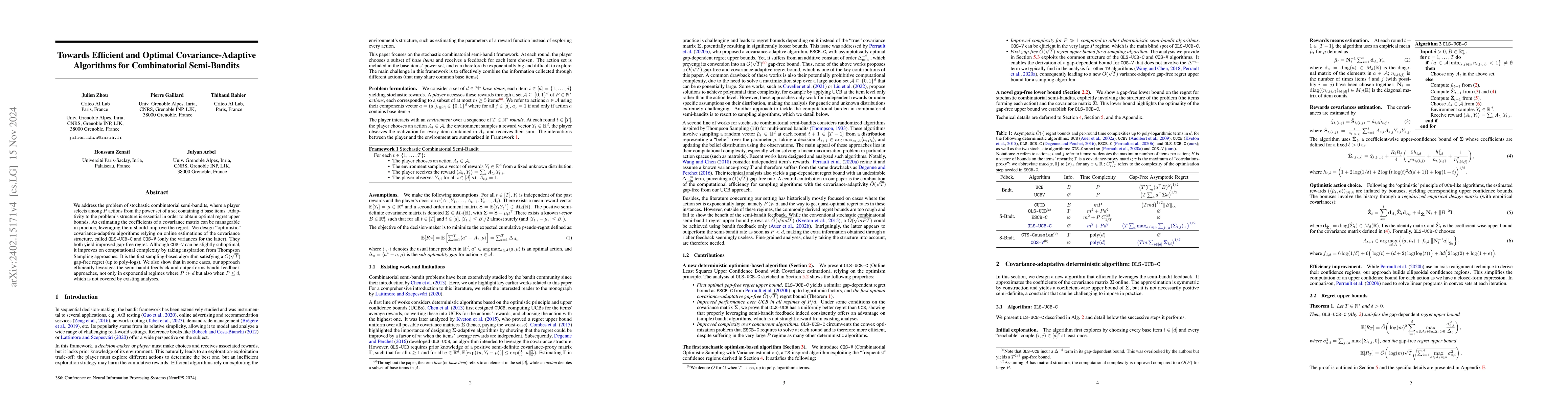 Thumbnail for Towards Efficient and Optimal Covariance-Adaptive Algorithms for
  Combinatorial Semi-Bandits