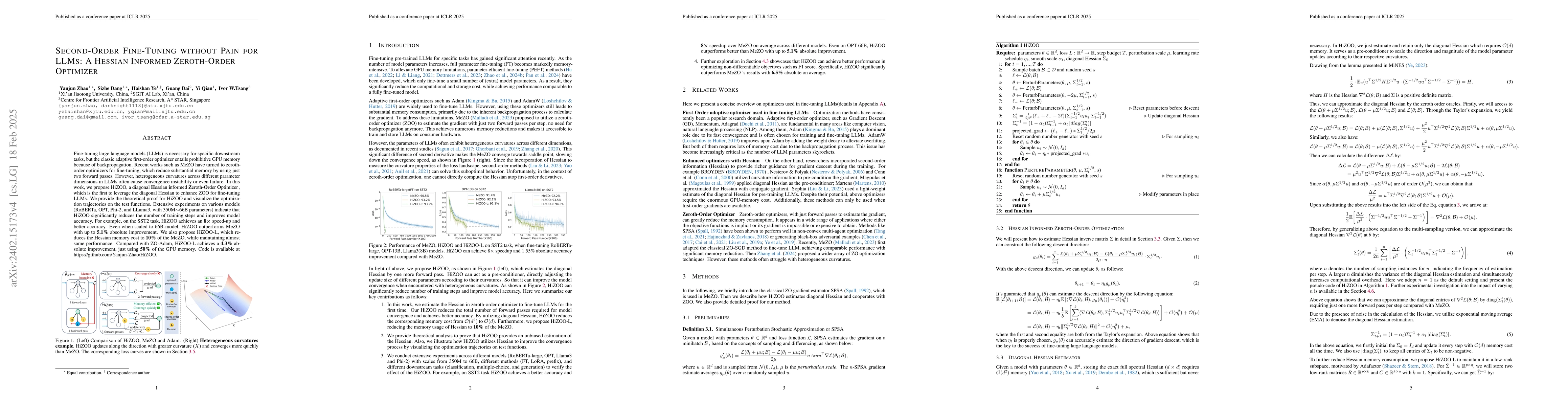Thumbnail for Second-Order Fine-Tuning without Pain for LLMs:A Hessian Informed
  Zeroth-Order Optimizer