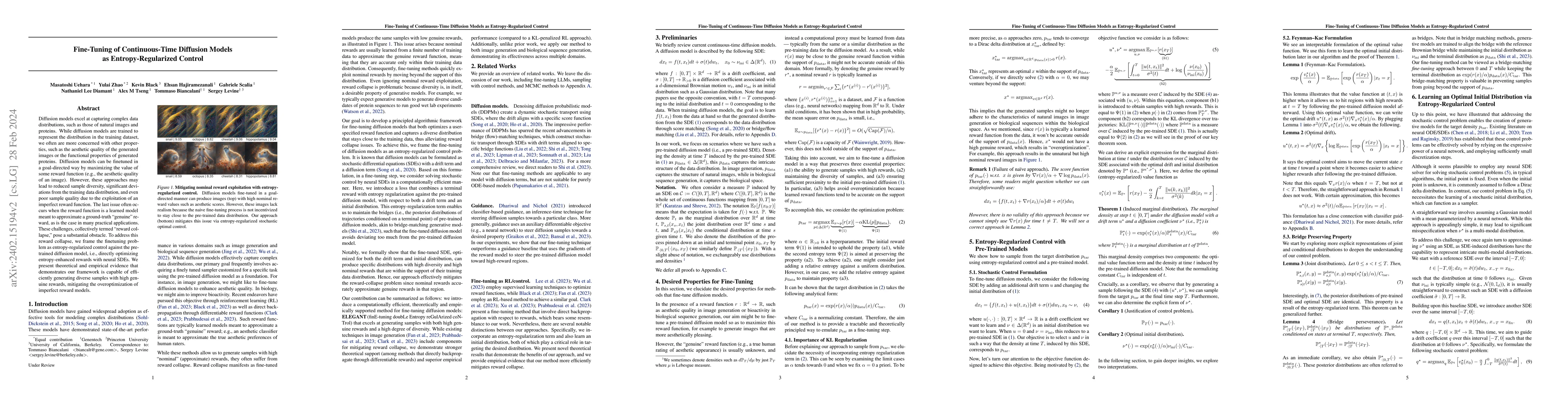 Thumbnail for Fine-Tuning of Continuous-Time Diffusion Models as Entropy-Regularized
  Control
