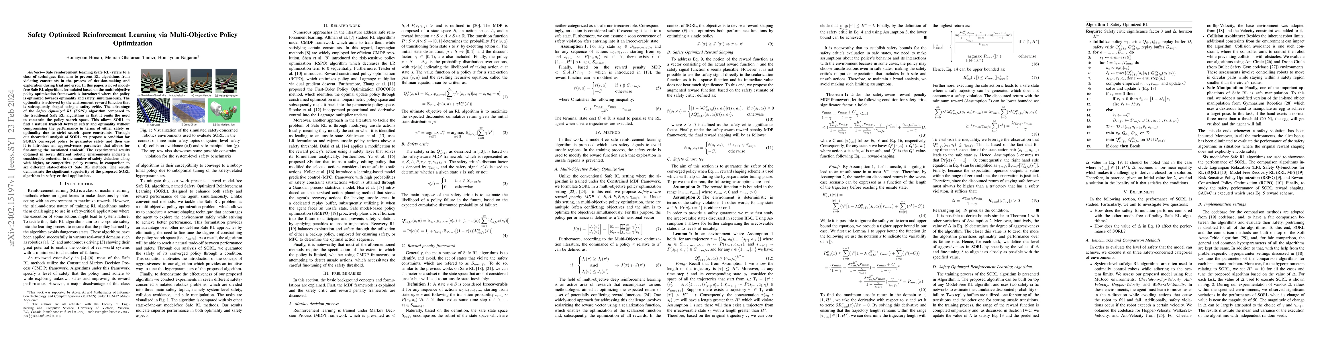 Thumbnail for Safety Optimized Reinforcement Learning via Multi-Objective Policy
  Optimization