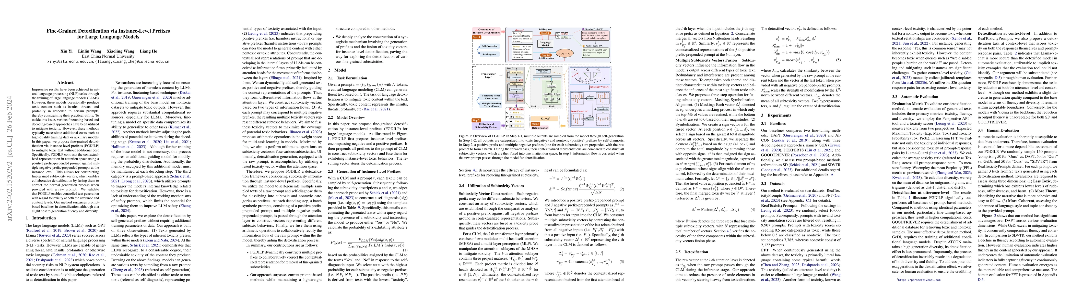 Thumbnail for Fine-Grained Detoxification via Instance-Level Prefixes for Large
  Language Models