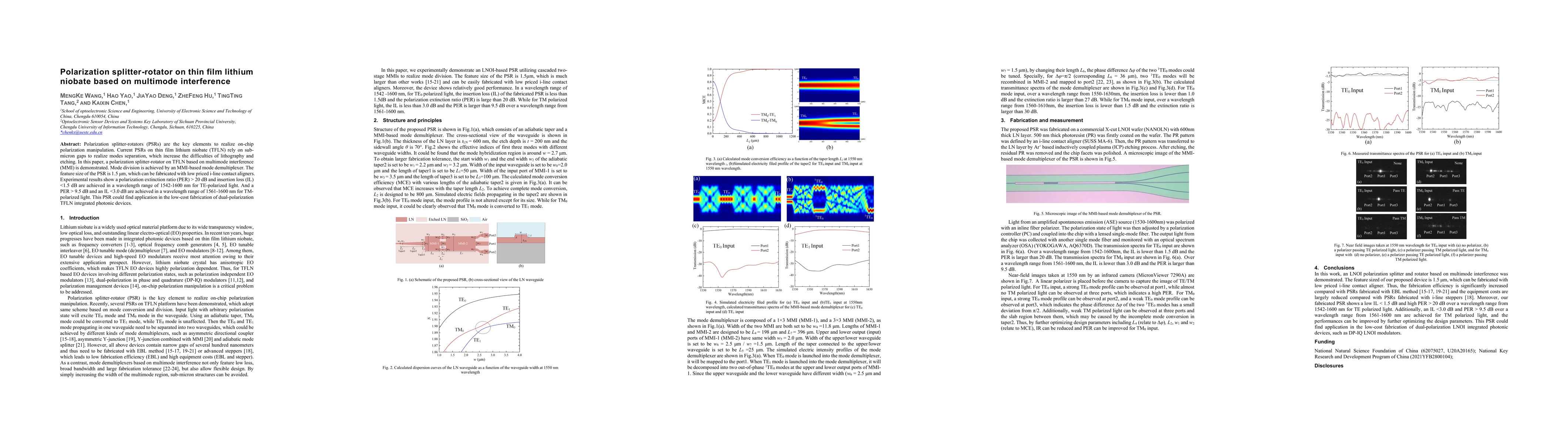 Thumbnail for Polarization splitter rotator on thin film lithium niobate based on
  multimode interference