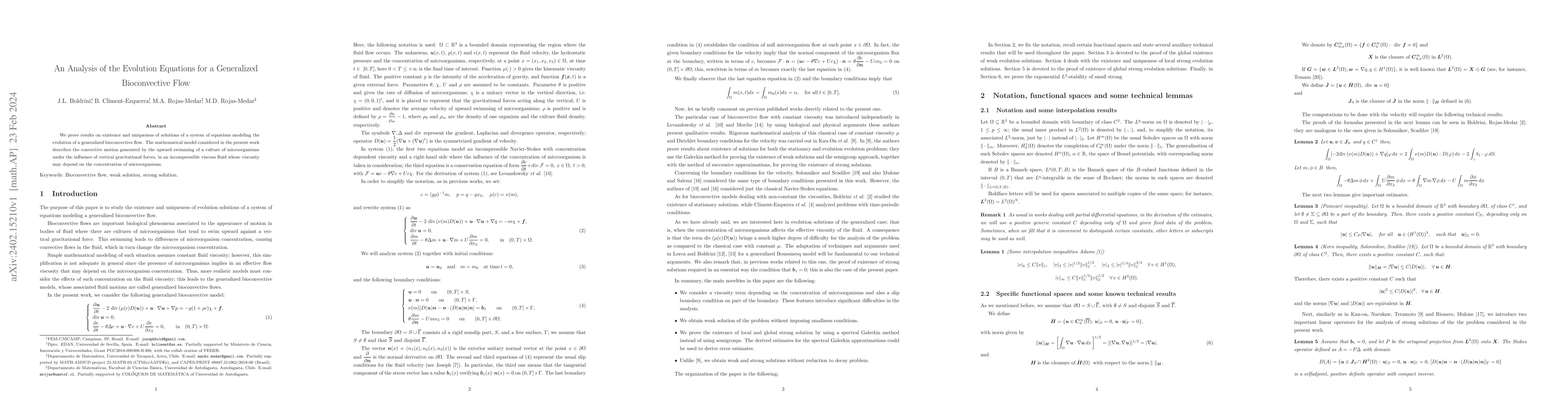 Thumbnail for An Analysis of the Evolution Equations for a Generalized Bioconvective
  Flow