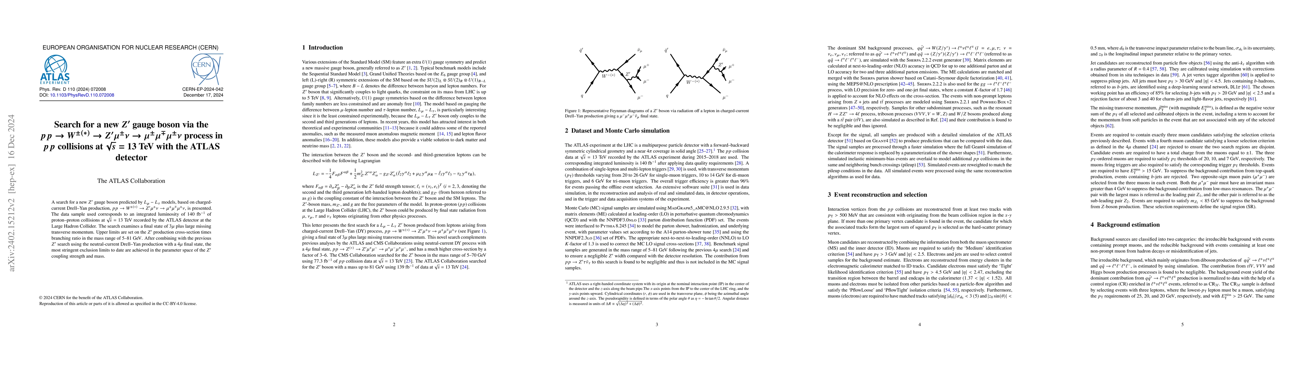 Thumbnail for Search for a new $Z'$ gauge boson via the $pp \rightarrow W^{\pm(*)}
  \rightarrow Z' \mu^{\pm} \nu \rightarrow \mu^{\pm}\mu^{\mp}\mu^{\pm}\nu$
  process in $pp$ collisions at $\sqrt{s}=13$ TeV with the ATLAS detector